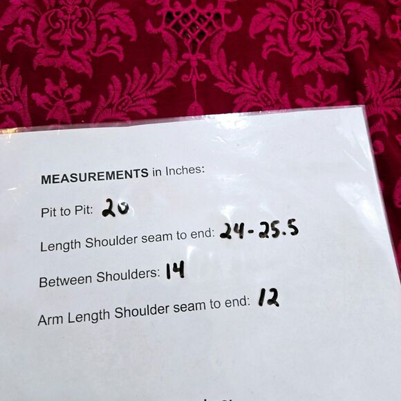 Johnny Was Tasho Georgette Top PM Petite M Dolman Dark Pink/Red Eyelet Lace - Picture 4 of 9